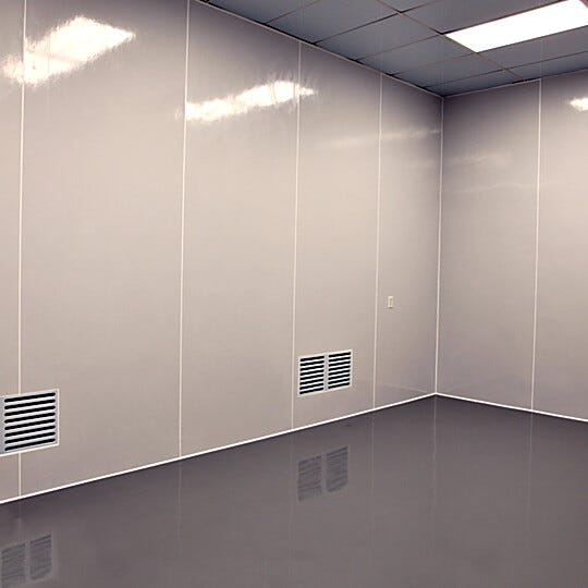 This FM-approved, ISO-5 certified high-grade FRP panel and mounting kits converts existing office space into a cleanroom-compatible enclosure  |  6601-87-0408 displayed