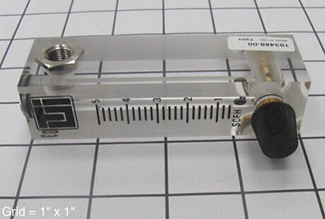 Flowmeter; Dry Gas, 0.6-5 SCFH, 2'' Scale, Brass Valve, w/TUI logo, for 1-Chamber Desiccators