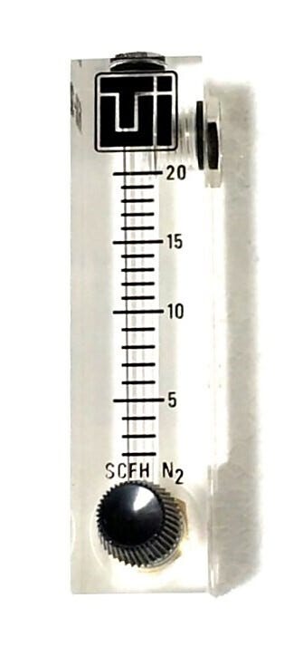 Flowmeter; Dry Gas, 2-20 SCFH, 2'' Scale, Brass Valve, w/TUI logo, for 4- to 10-Chamber Desiccators