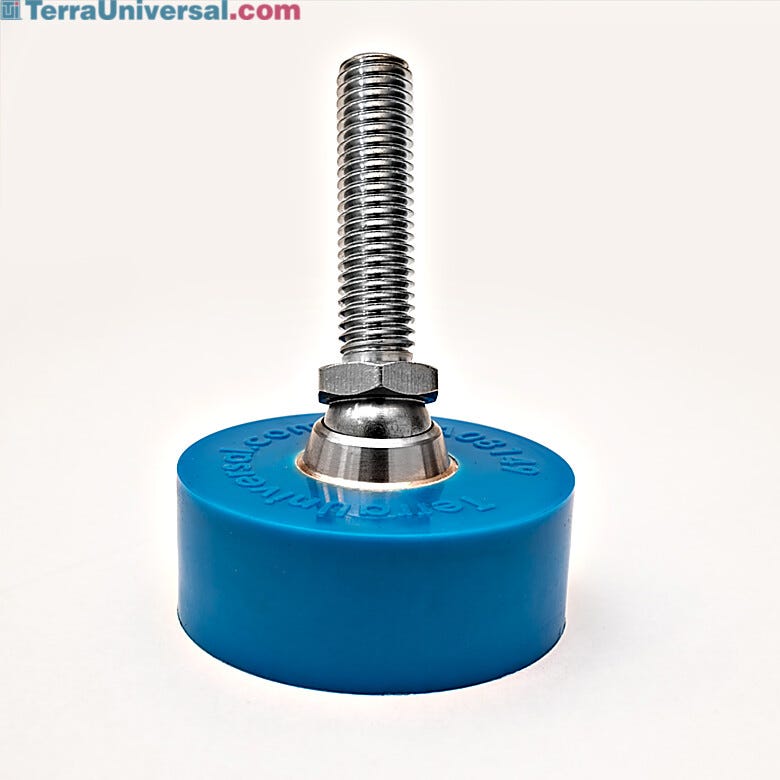 Leveling foot with swiveling polyurethane foot and stainless steel stem. Swiveling foot automatically adjusts when tilted at any angle.  |  2807-06 displayed