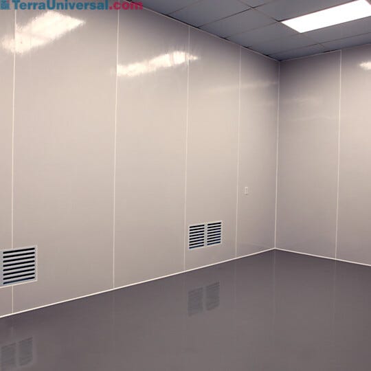This FM-approved, ISO-5 certified high-grade FRP panel and mounting kits converts existing office space into a cleanroom-compatible enclosure  |  6601-87-0408 displayed
