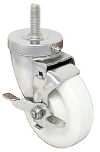 Caster Set; Stainless Steel Swivel Casters with White Polyolefin Wheels, 4" Diameter, Two with Brakes